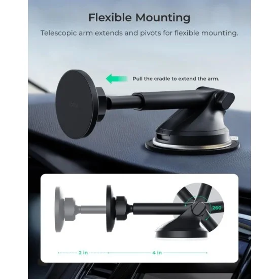 Iottie Itap 3 Magsafe Compatible Dashboard & Windshield Mount W/Magnetic Ring (Black)
